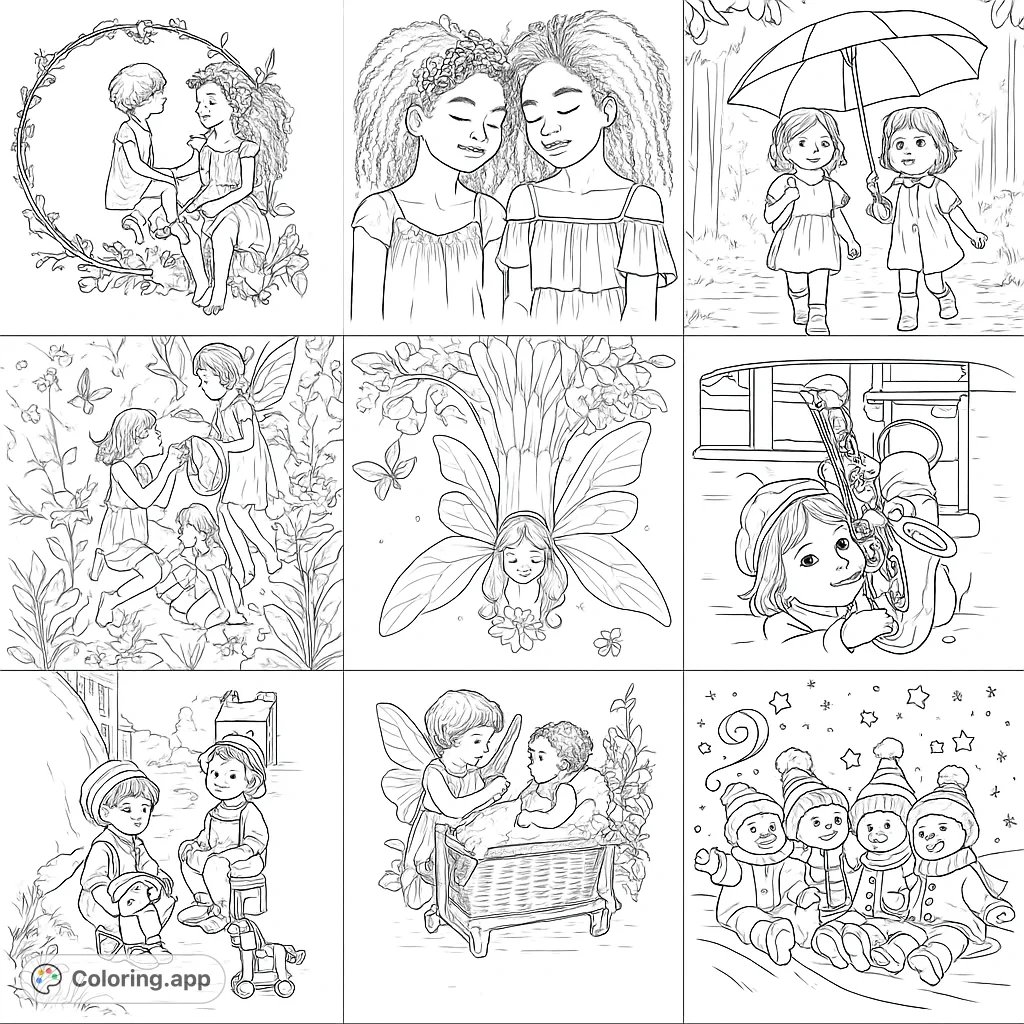 A delightful children's wreath dance coloring page, perfect for imaginative play and creative expression.