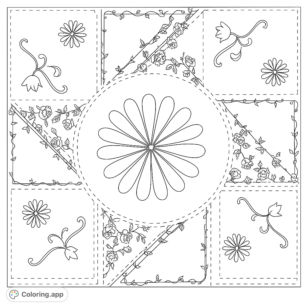 Floral Patchwork Design - Coloring.app