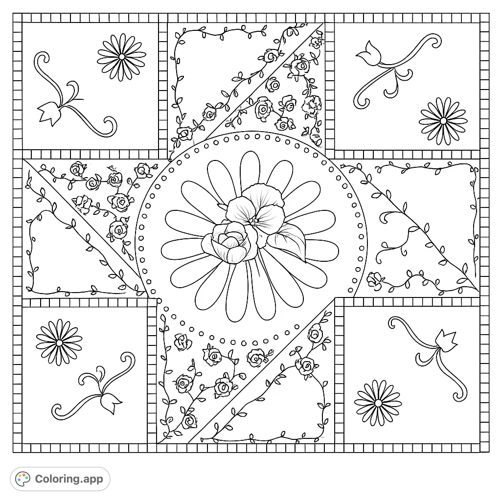 Vintage Floral Patchwork - Coloring.app