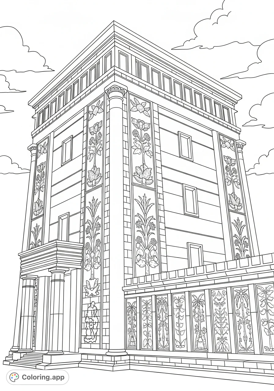 Explore the majestic architecture of King Solomon's Temple from 1 Kings 6, featuring stone walls, grand pillars, and intricate carvings.