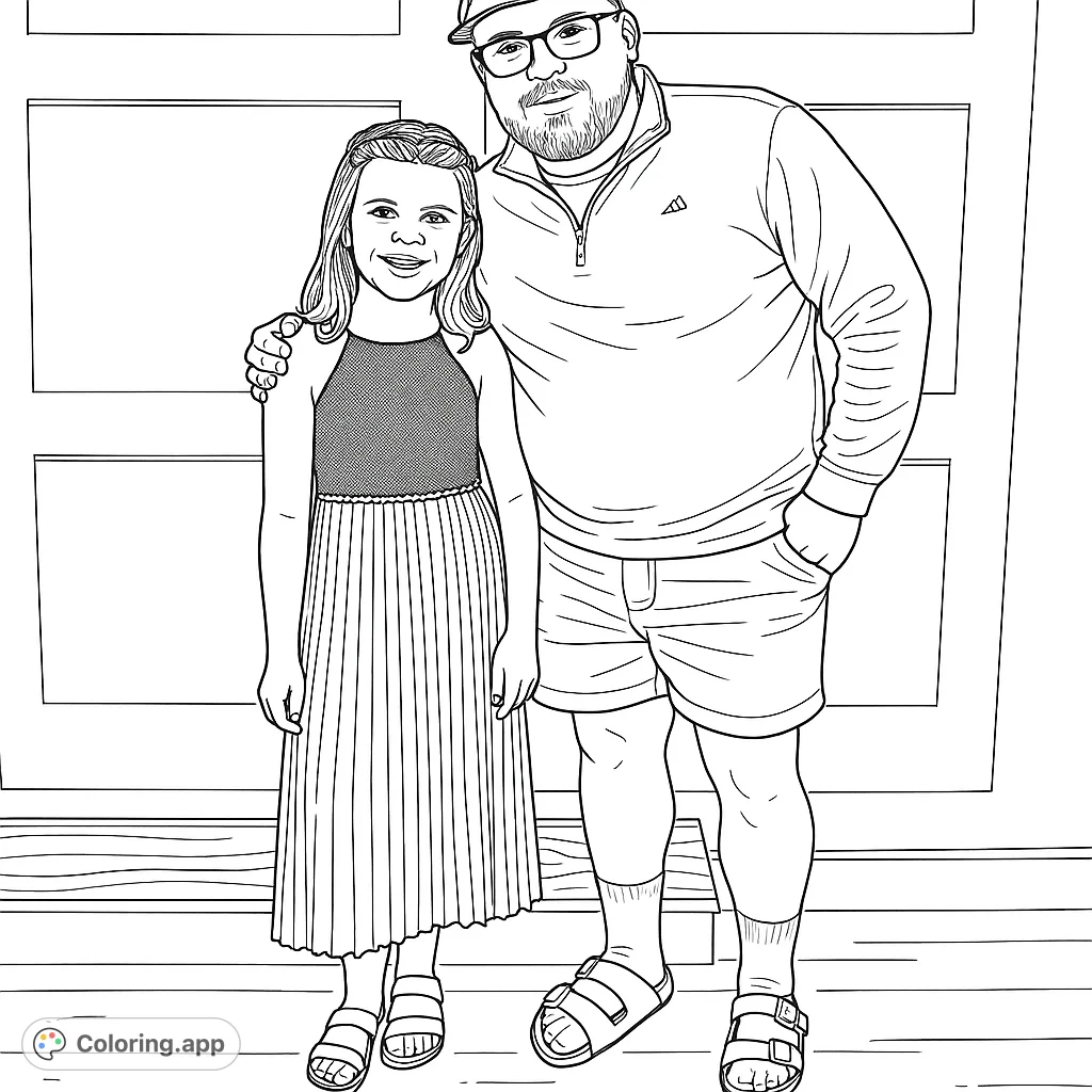 Capture a heartwarming moment with this father and daughter portrait coloring page. Features a smiling duo, perfect for celebrating family bonds and creating cherished memories.