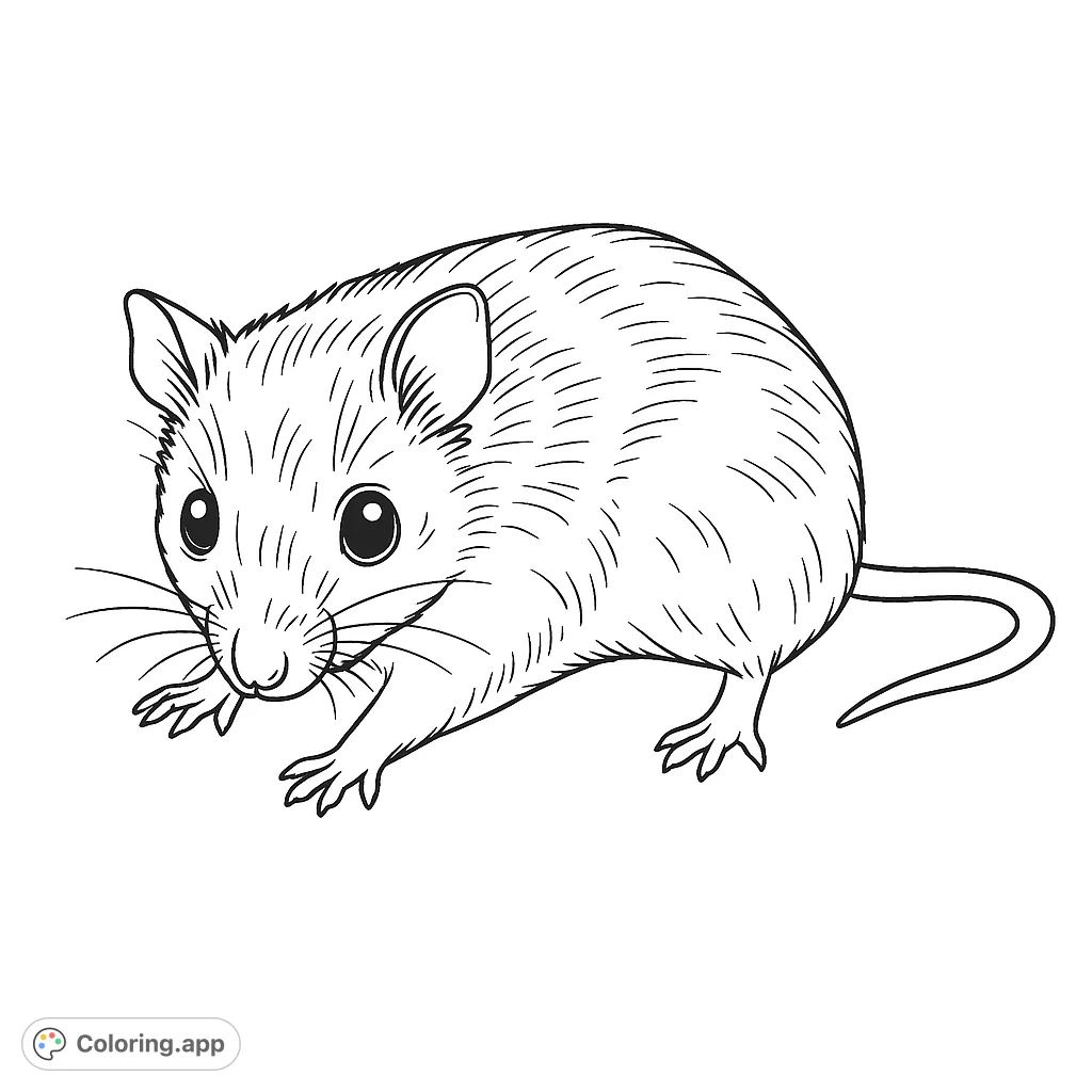 Explore the charm of a curious mouse coloring page. Perfect for animal lovers, this free printable features a detailed rodent ready for your creative touch.