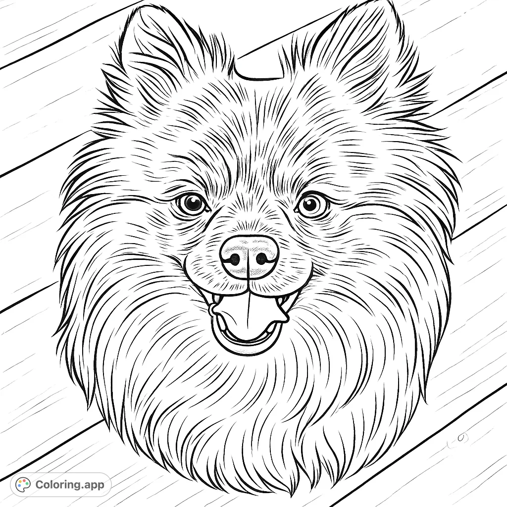 Capture the joyful spirit of a fluffy dog with unique fur patterns and an expressive face. A delightful dog coloring page for all ages.