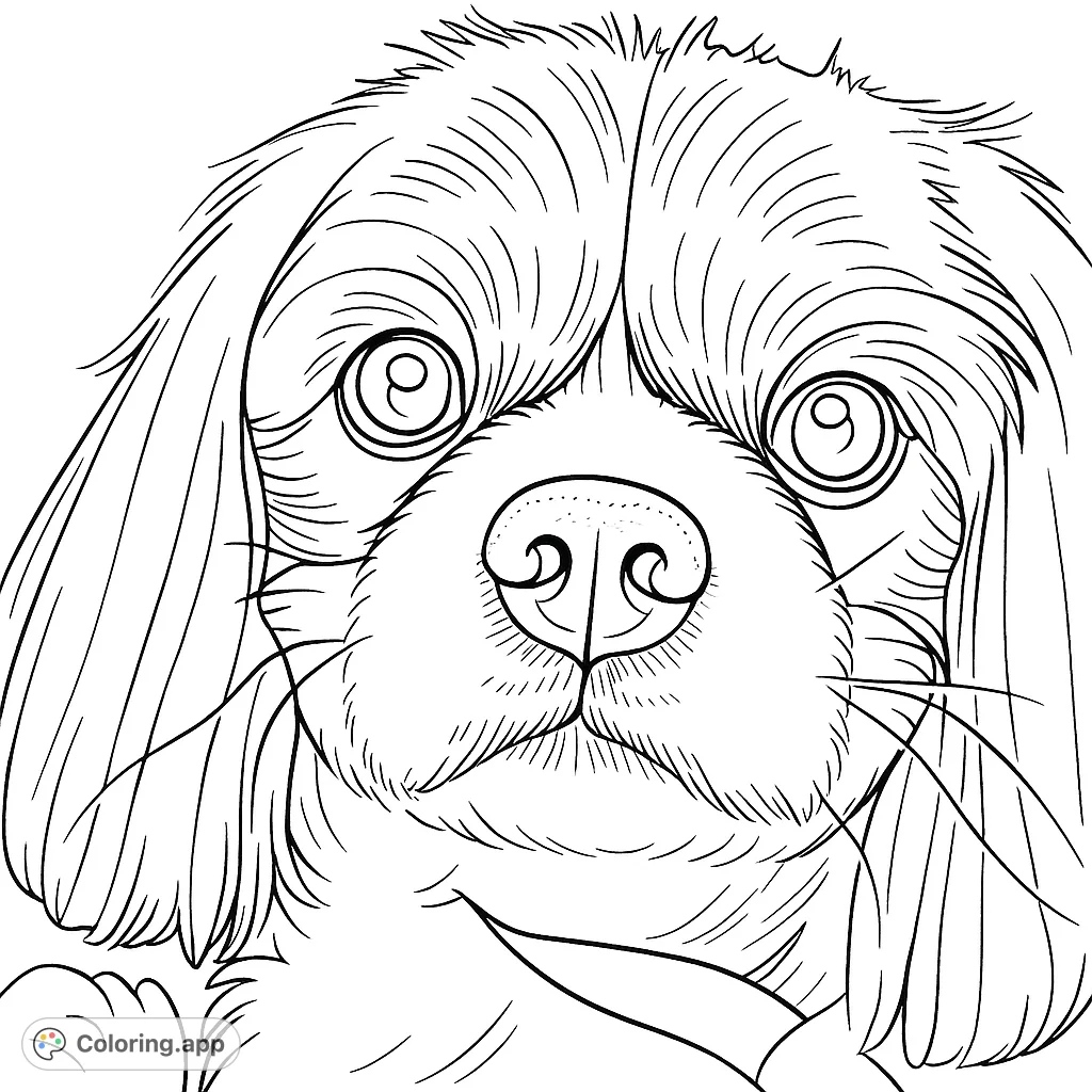 Capture the charm of a sweet puppy with this delightful coloring page. Features expressive eyes, a cute nose, and soft fur patterns, perfect for all ages.
