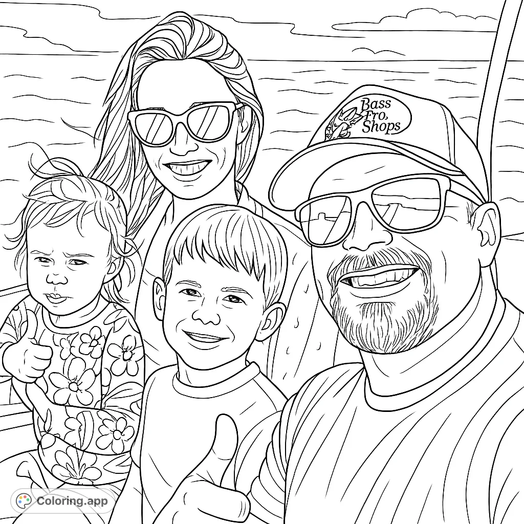 Capture a joyful family moment on a beach vacation. This family portrait coloring page features smiling faces and a beautiful ocean backdrop.