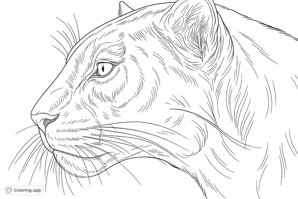 A striking panther profile coloring page, perfect for animal lovers. Explore intricate fur textures and capture the intense gaze of this powerful big cat.