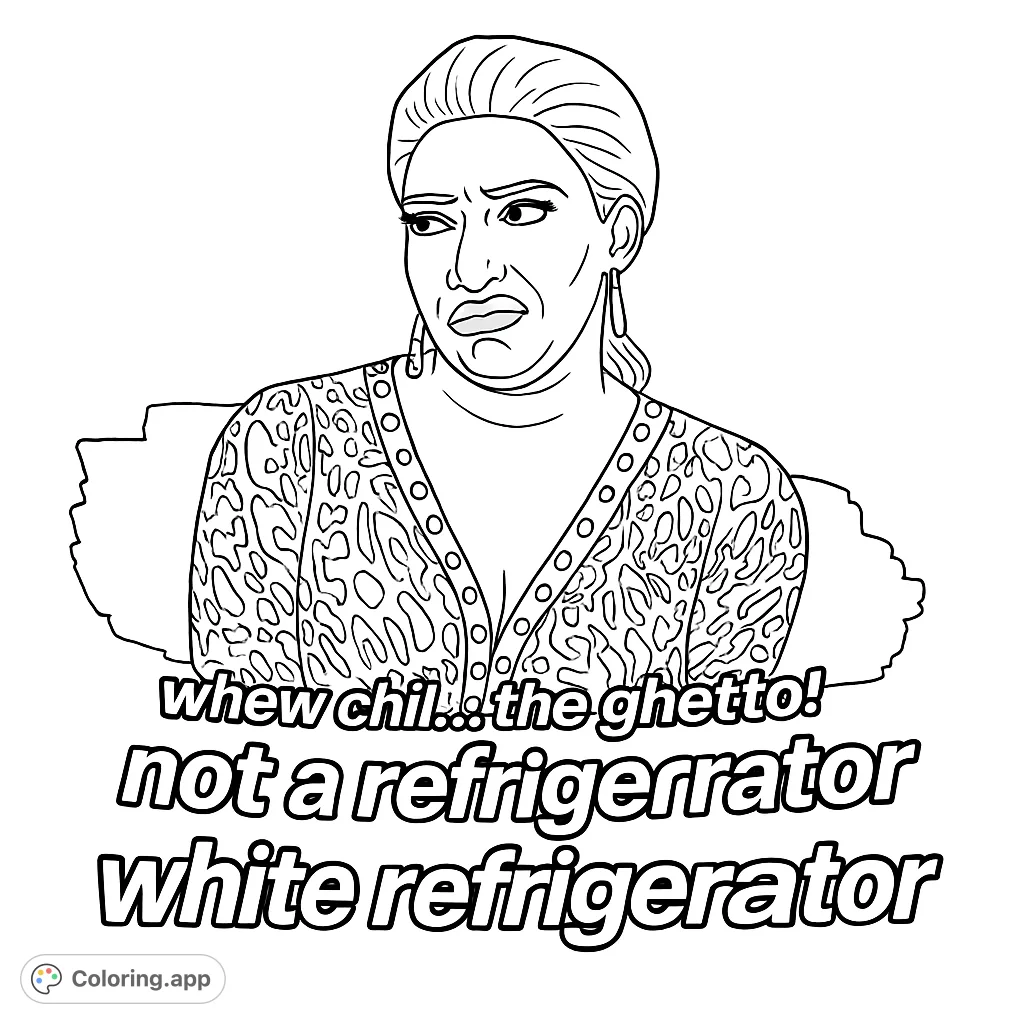 Capture an iconic meme moment with this coloring page featuring a woman with a memorable sarcastic expression, perfect for pop culture enthusiasts.