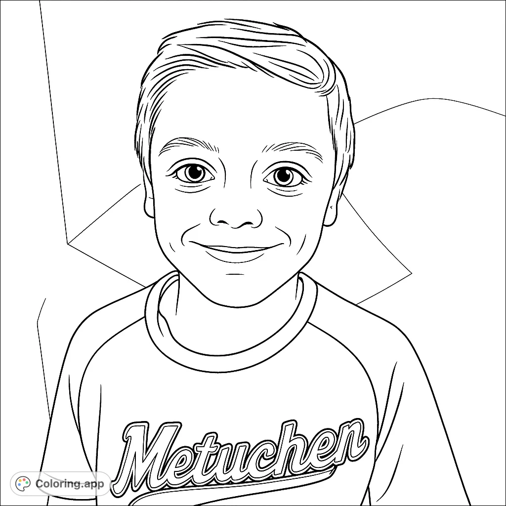 A charming coloring page featuring a smiling young boy in a two-toned shirt, perfect for practicing portrait coloring and adding personal touches.
