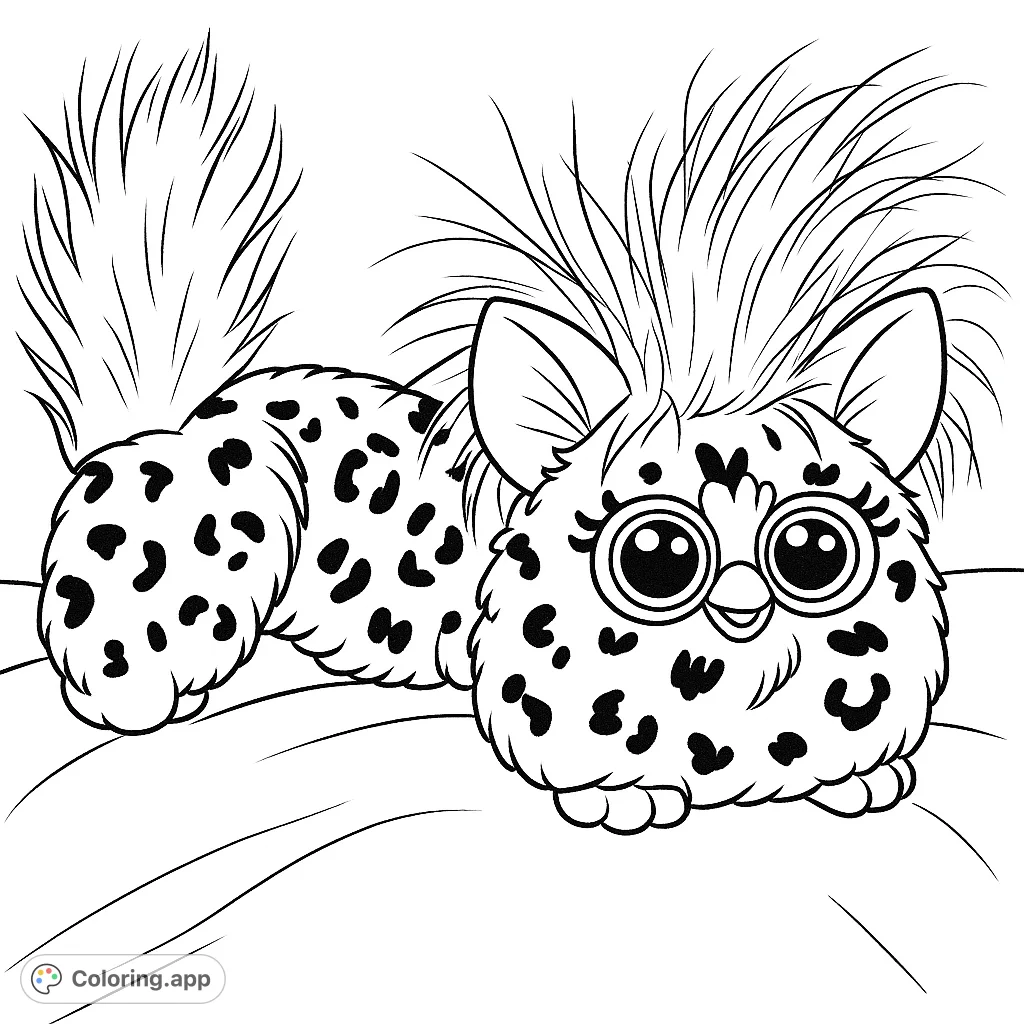 Dive into a world of imagination with this whimsical spotted creature coloring page! Featuring a fluffy friend with big eyes and a playful pattern, perfect for creative fun.