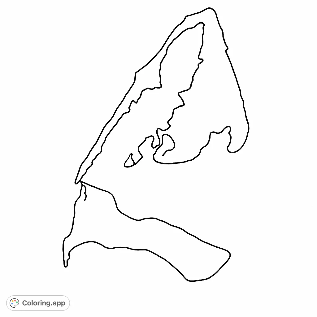 Explore an abstract island shape coloring page, perfect for creative expression and imaginative landscapes. A simple, engaging design for all ages.
