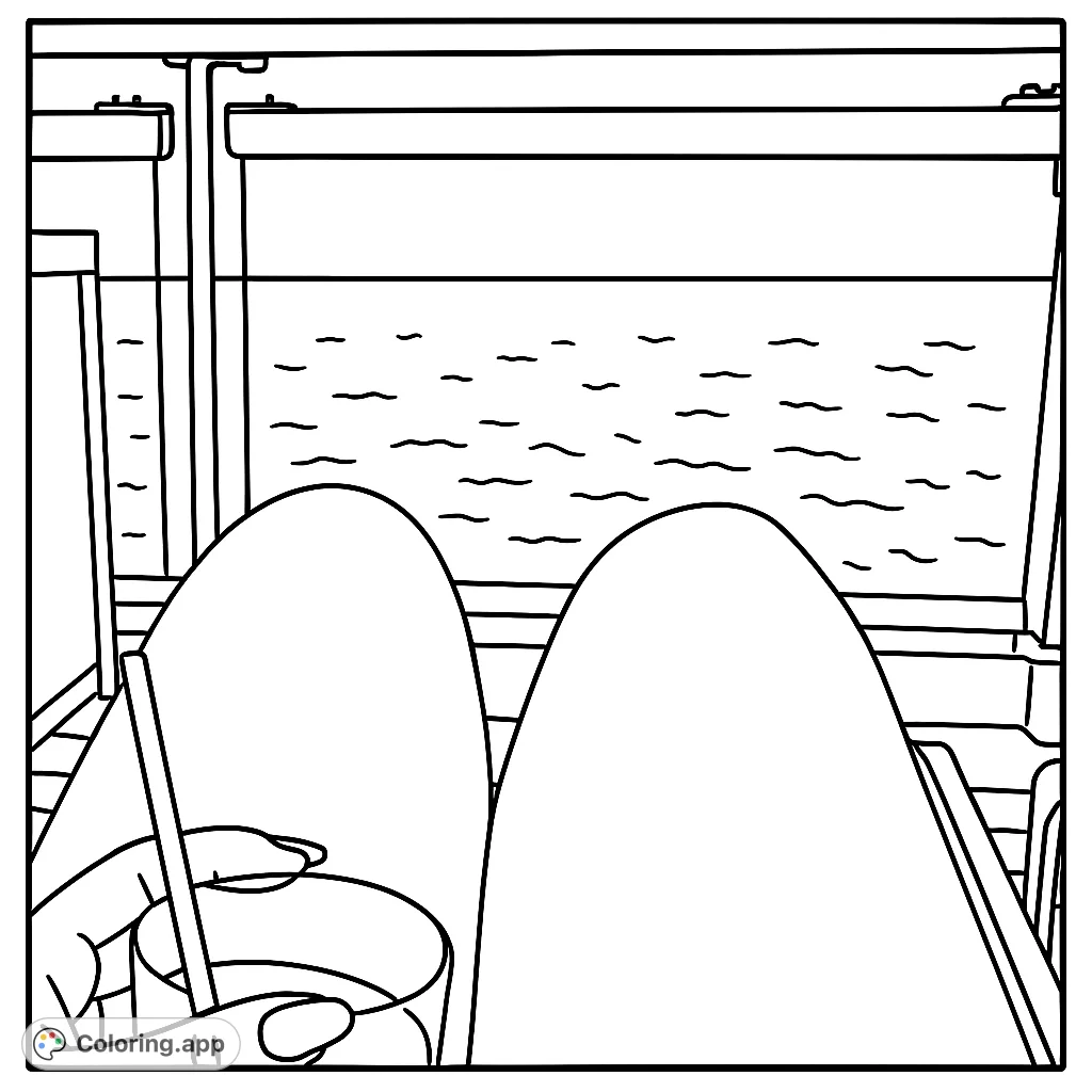 Enjoy a serene moment on a cruise ship balcony, overlooking the vast ocean. A perfect escape for relaxation and creative coloring.