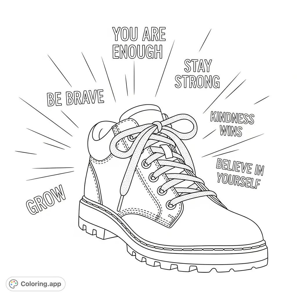 Boost your spirits with this inspiring affirmation shoe coloring page!