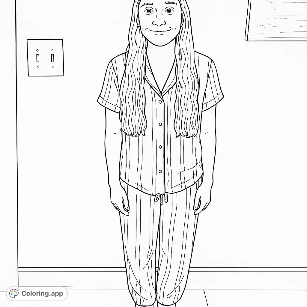 A cozy striped pajama set on a standing figure, perfect for a relaxing coloring session. Features a detailed outfit and a simple background.