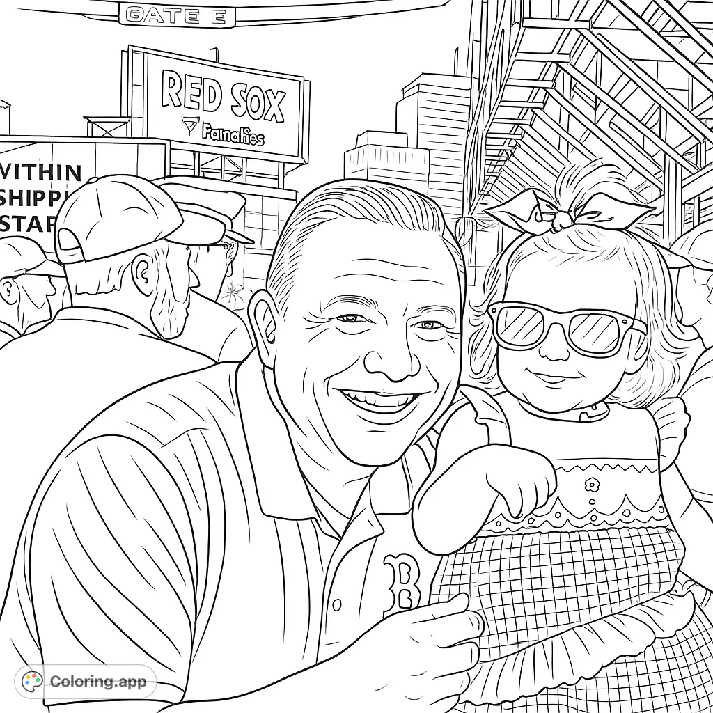 A joyful man and child at a bustling stadium, capturing a heartwarming moment of family fun amidst the excitement of a game.