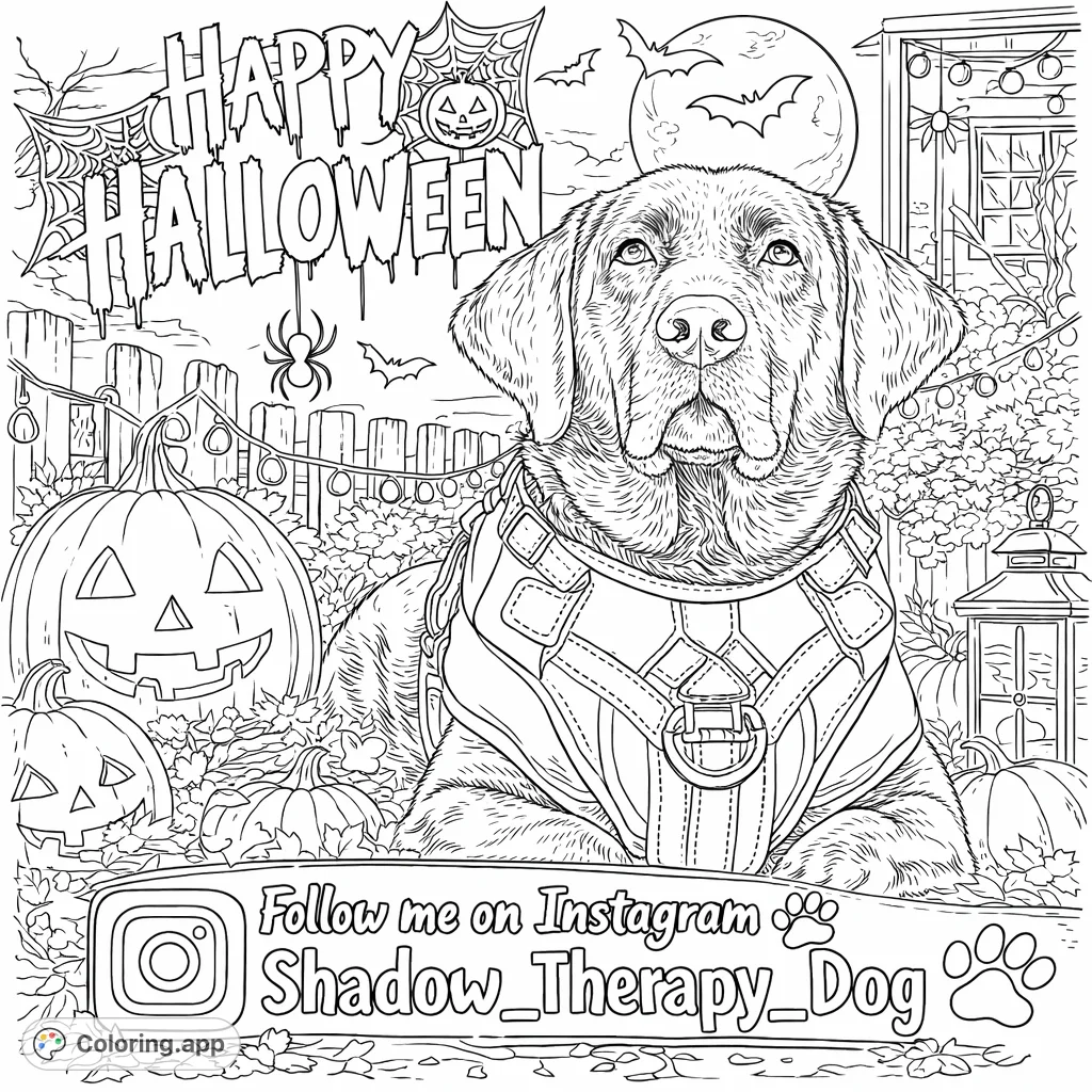 Halloween Pup Amidst Pumpkins - Coloring.app