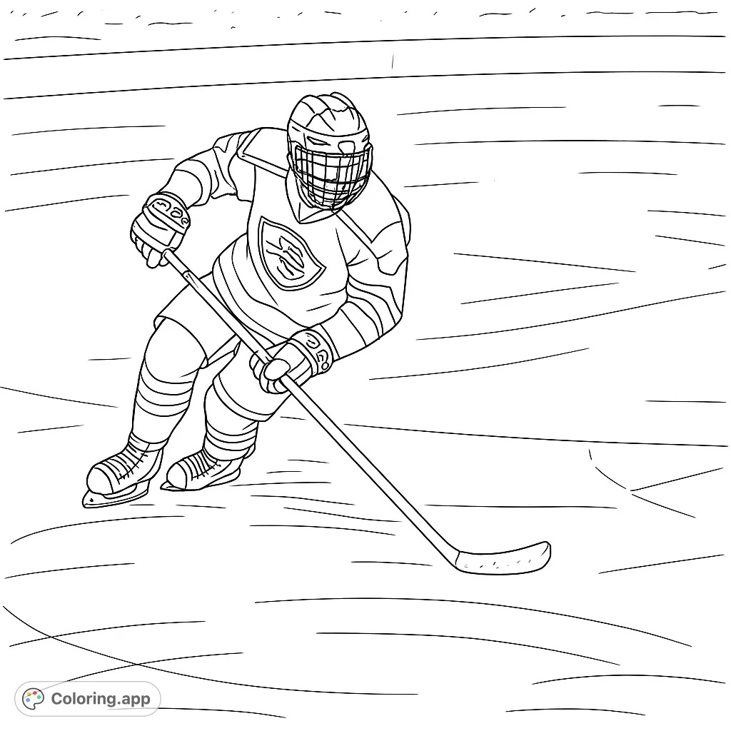 Capture the thrill of the rink with this dynamic hockey player coloring page. Perfect for sports fans to bring to life with their favorite team colors.