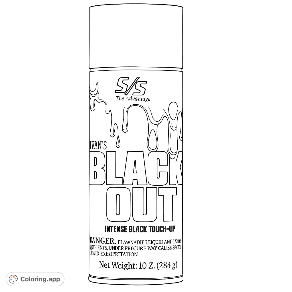 Color a detailed aerosol can, featuring a cap, label with text, and dynamic dripping liquid shapes. Perfect for creative product design.