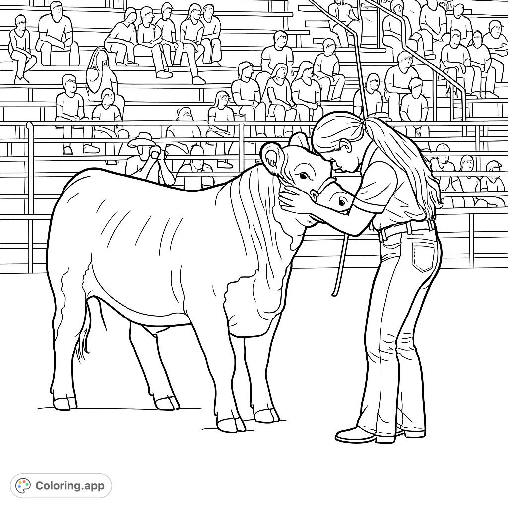 A heartwarming scene of a handler and a calf at a cattle show, capturing a tender moment of connection. Perfect for animal lovers and farm enthusiasts.