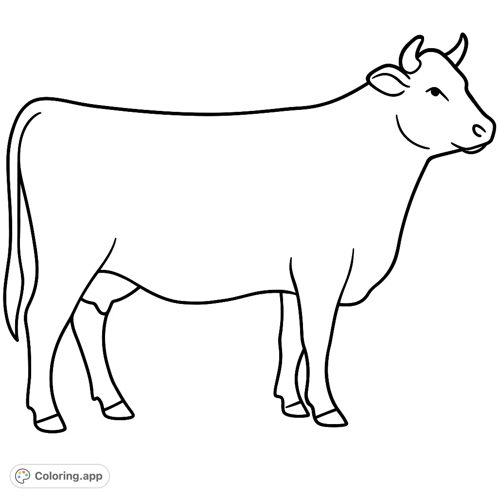 A charming and simple cow outline, perfect for young artists. This easy farm animal coloring page offers large spaces for creative expression and learning.