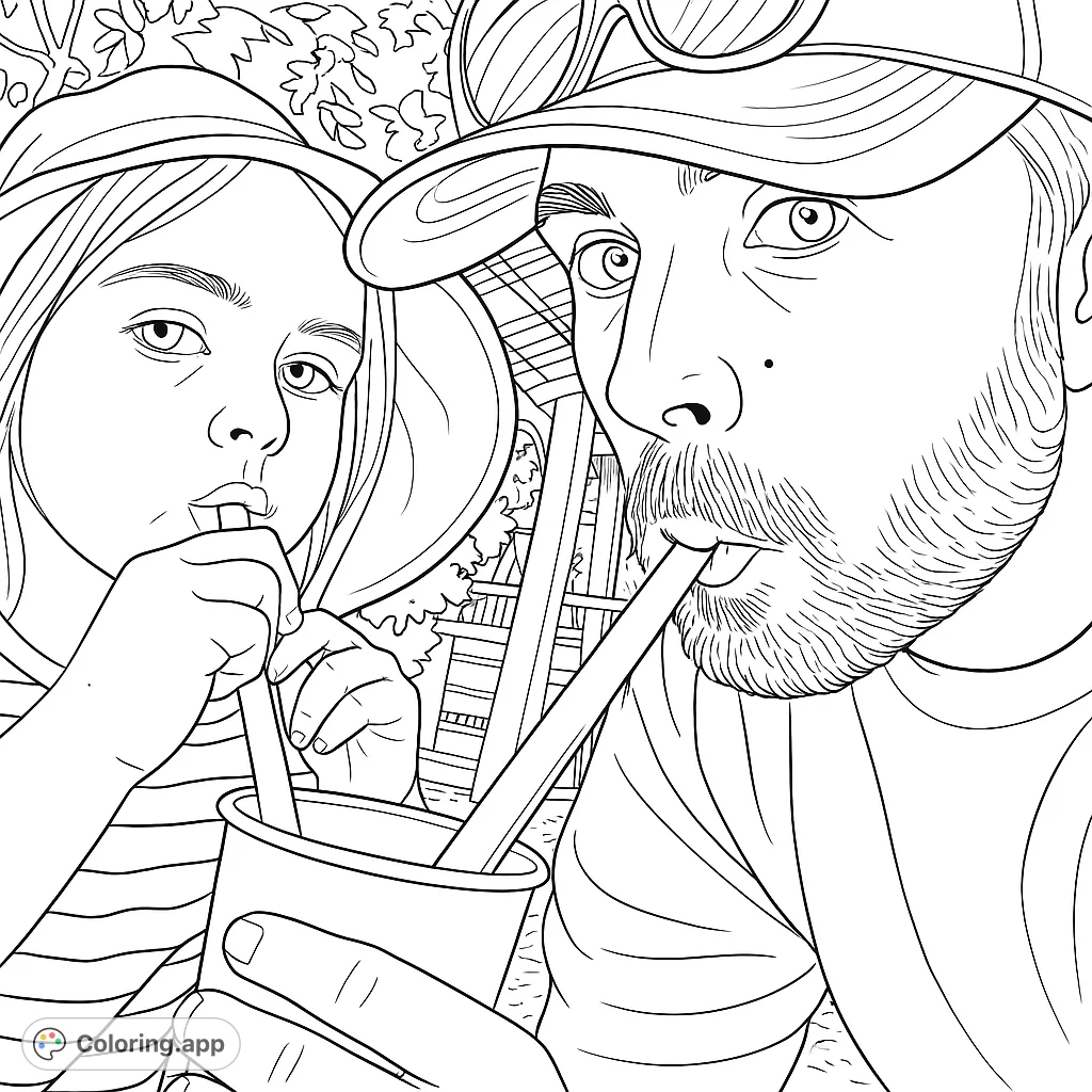 A heartwarming scene of a child and adult sharing a refreshing drink with two straws. Perfect for family bonding and summer fun.
