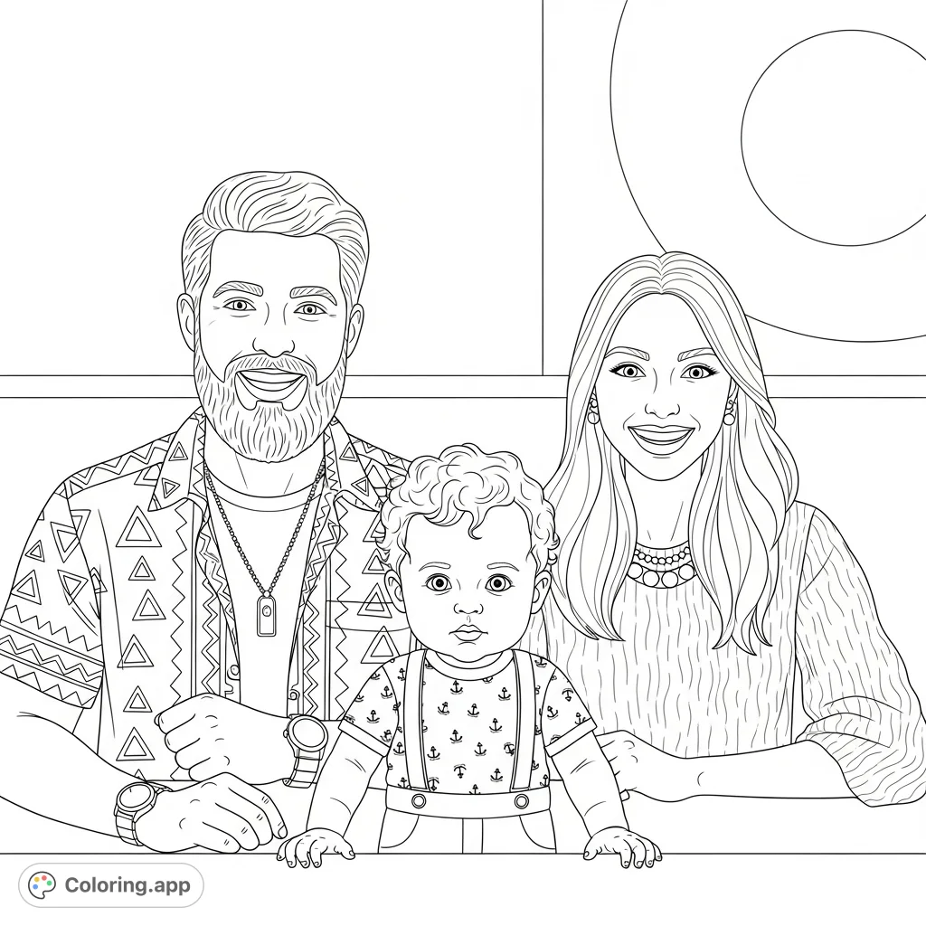 Capture the warmth of family with this delightful portrait featuring a smiling man, woman, and baby. Perfect for personalizing with your favorite hues.