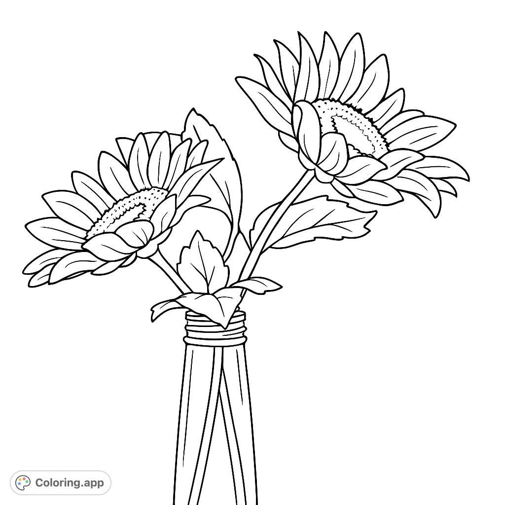 A charming floral arrangement featuring two large, detailed flowers with broad petals and textured centers, elegantly placed in a slender bottle. Perfect for nature lovers.