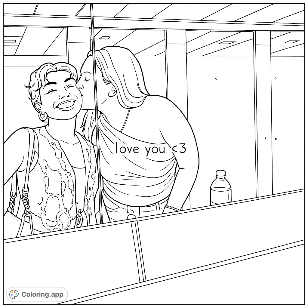 A heartwarming scene of two individuals sharing a tender moment, captured in a mirror reflection, perfect for expressing connection and joy.