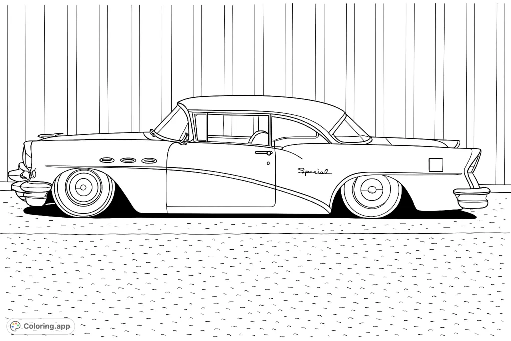 Cruise back in time with this classic lowrider coupe coloring page. Featuring a vintage car with sleek lines and chrome details.