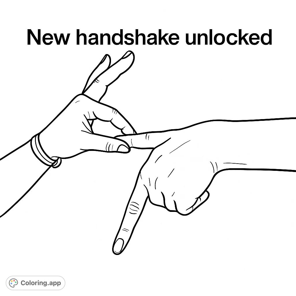 Explore a unique hand gesture coloring page, perfect for all ages. This creative handshake design offers intricate lines and shapes for a fun coloring experience.
