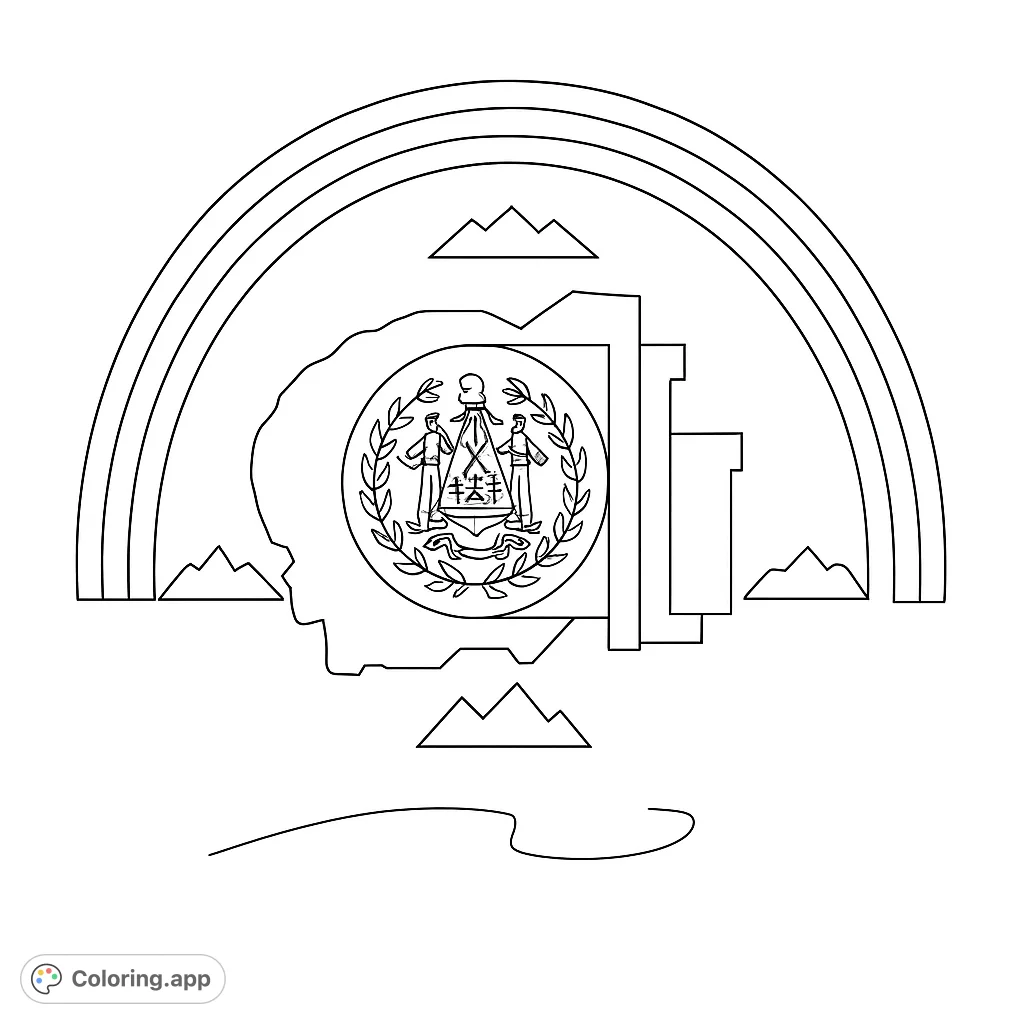 Color the iconic Wyoming State Flag, featuring its unique buffalo emblem, state outline, and a vibrant rainbow. A patriotic and educational coloring experience.