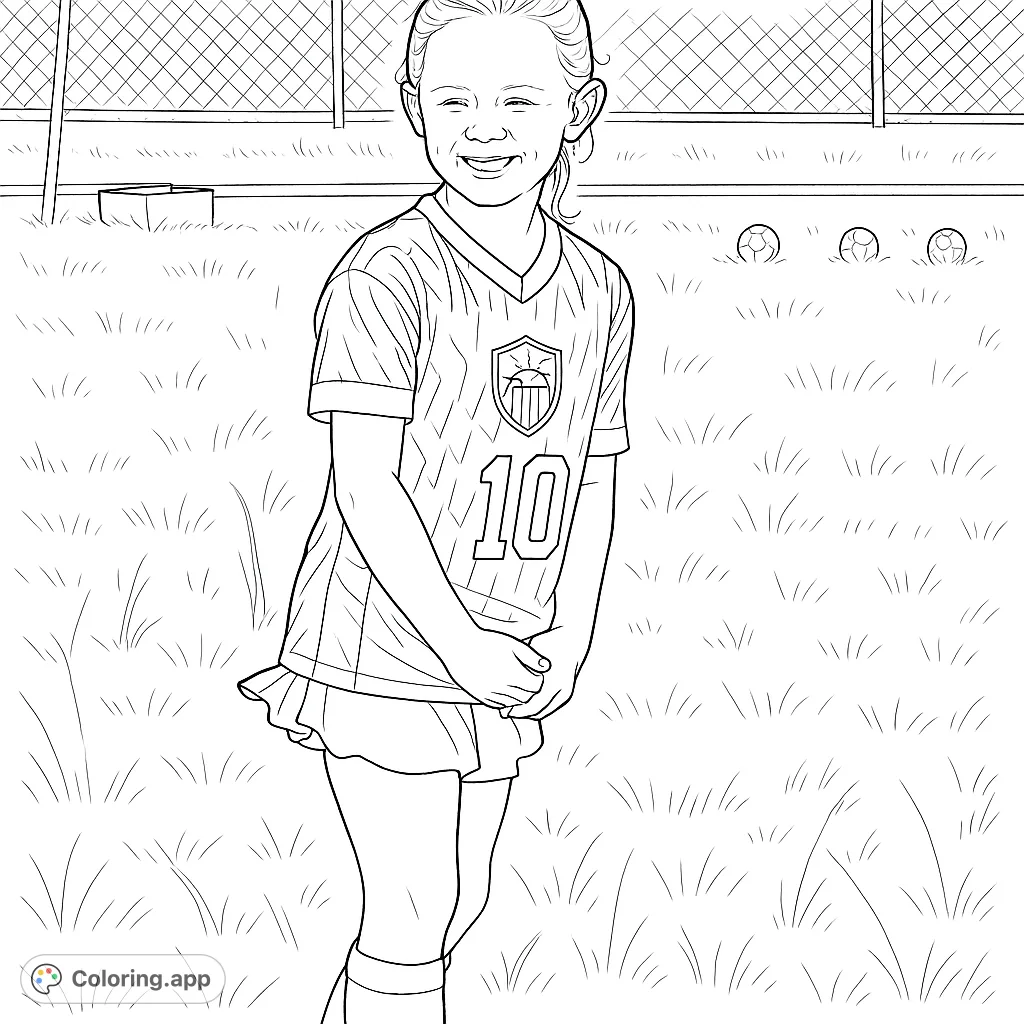 A cheerful young soccer player in a patterned jersey and shorts, standing on a grassy field, ready for action. Perfect for sports fans.