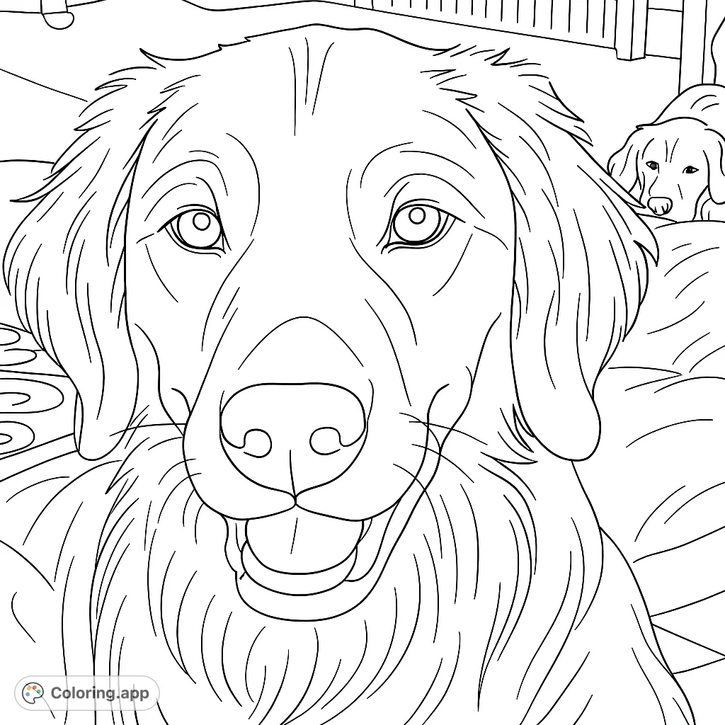 A charming close-up of a friendly dog's face, with a soft background. Perfect for dog lovers to bring to life with their favorite hues.