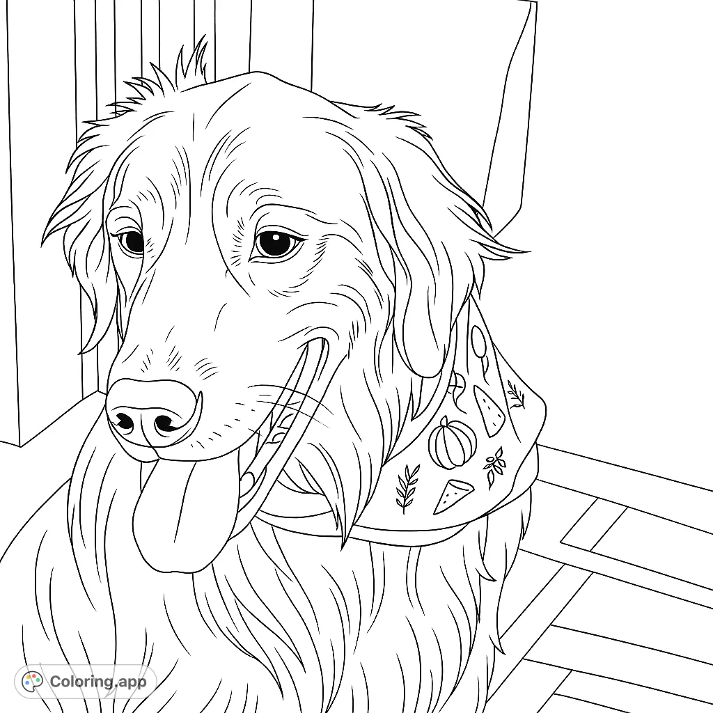 A charming dog with a friendly expression and a patterned bandana, perfect for a delightful coloring experience. A cute dog coloring page for all ages.