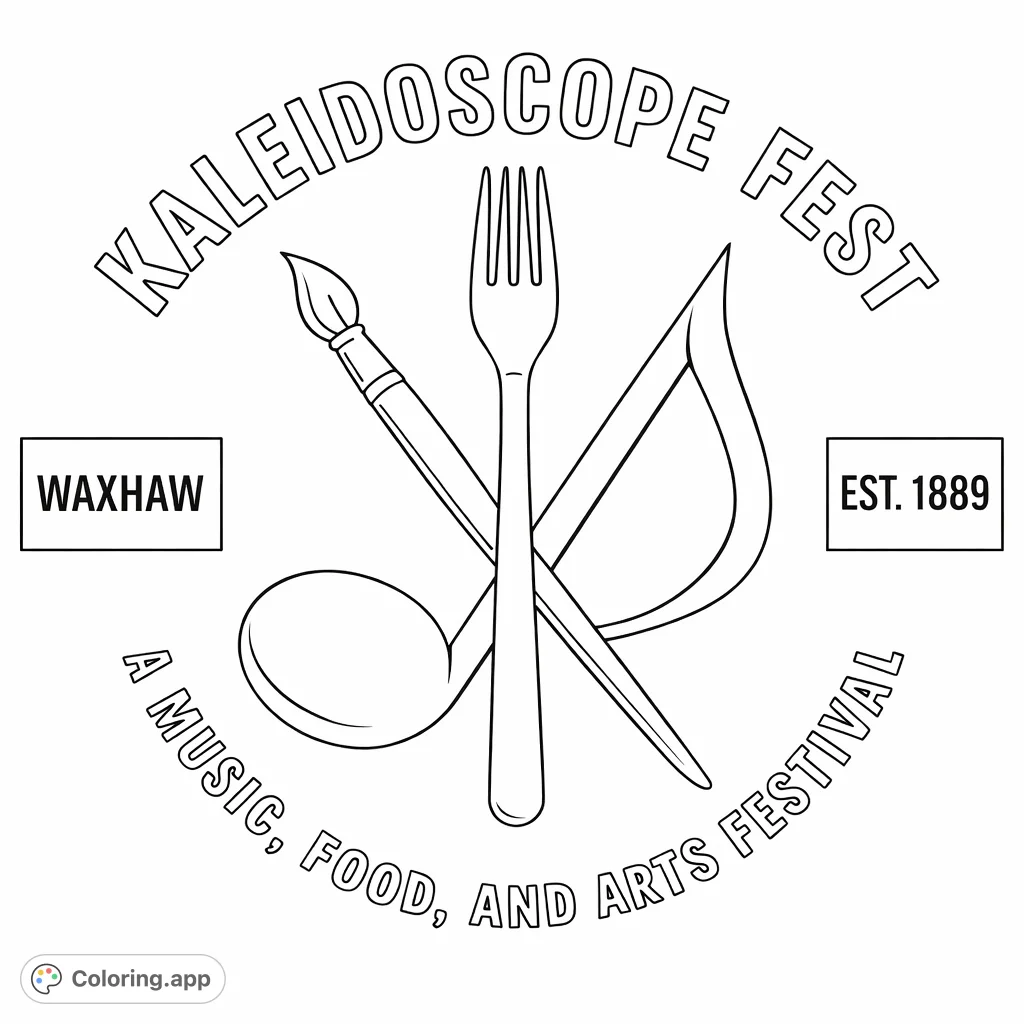 Explore music, food, and art with this intricate coloring page featuring a fork, paintbrush, and musical notes. Express your creativity with dynamic patterns.