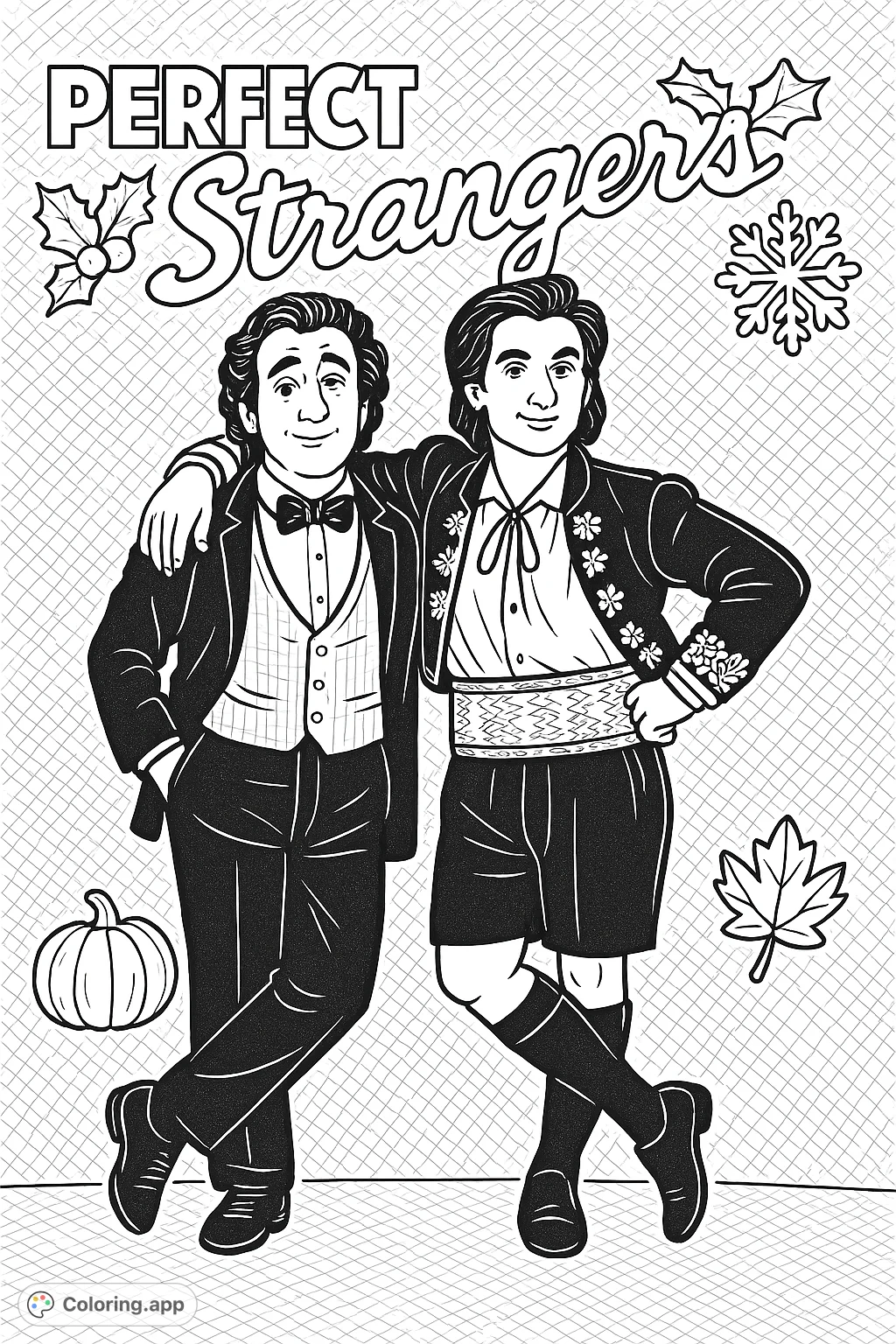 Relive classic sitcom fun with this Perfect Strangers coloring page! Featuring two iconic characters in distinctive outfits, a free printable for all ages.