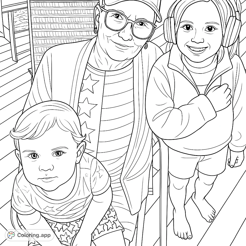 A heartwarming family scene featuring an adult and two children, one wearing a star-and-stripe patterned top, perfect for celebrating togetherness.