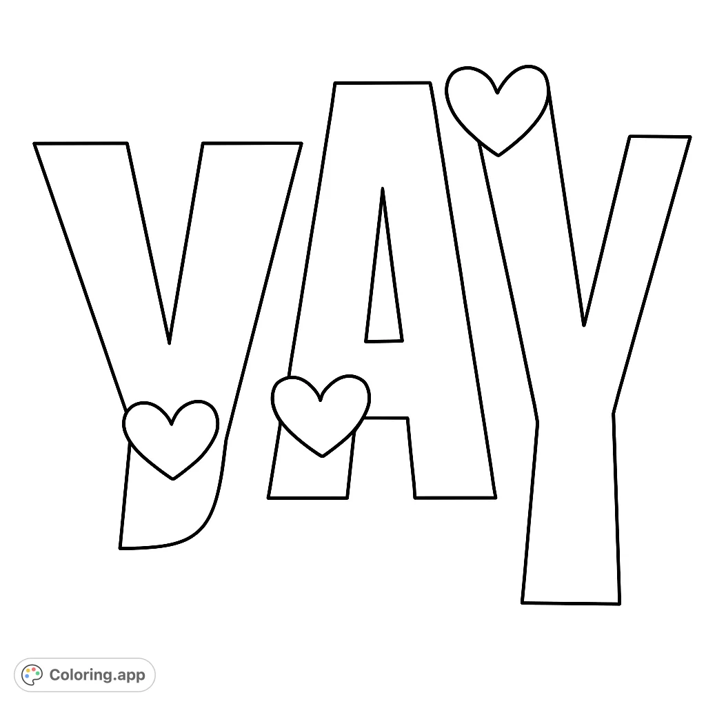 Bold letterforms adorned with charming heart shapes, perfect for a personalized and heartfelt coloring experience.