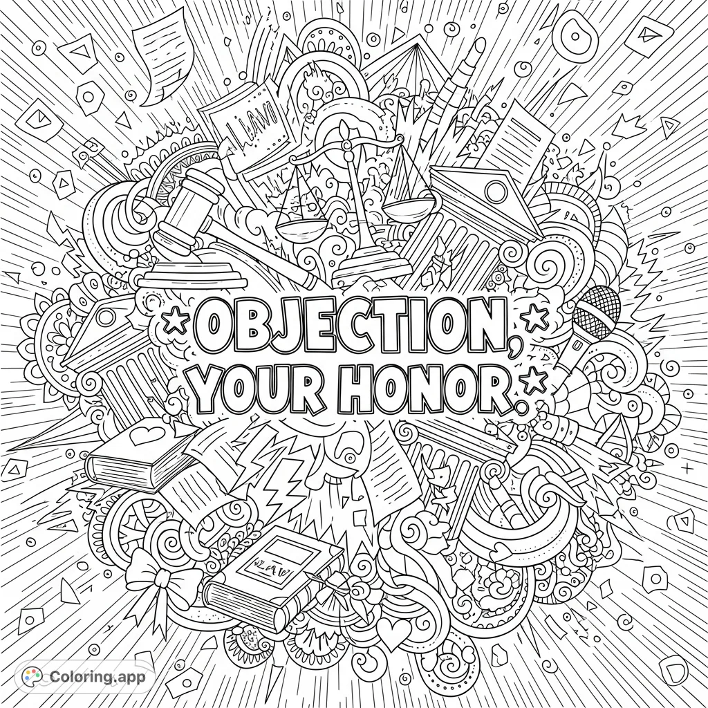 " surrounded by an intricate explosion of legal and sassy doodles.