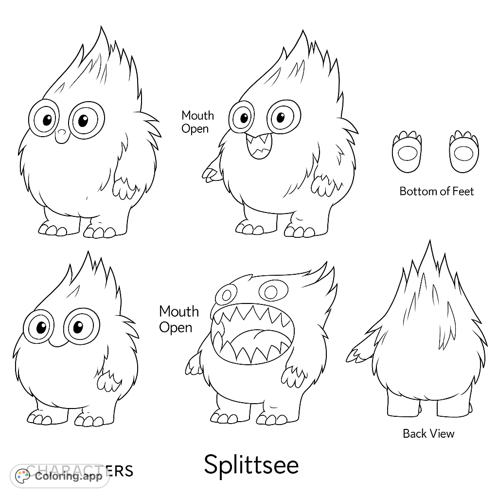 A charming, fluffy creature with big eyes and spiky fur, perfect for a fun and imaginative coloring adventure.