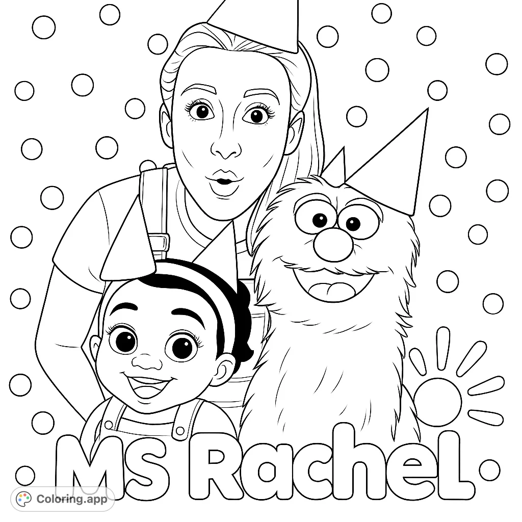 Join a joyful celebration with a friendly woman, a happy child, and a furry monster, all wearing party hats amidst festive confetti. A delightful scene for all ages.