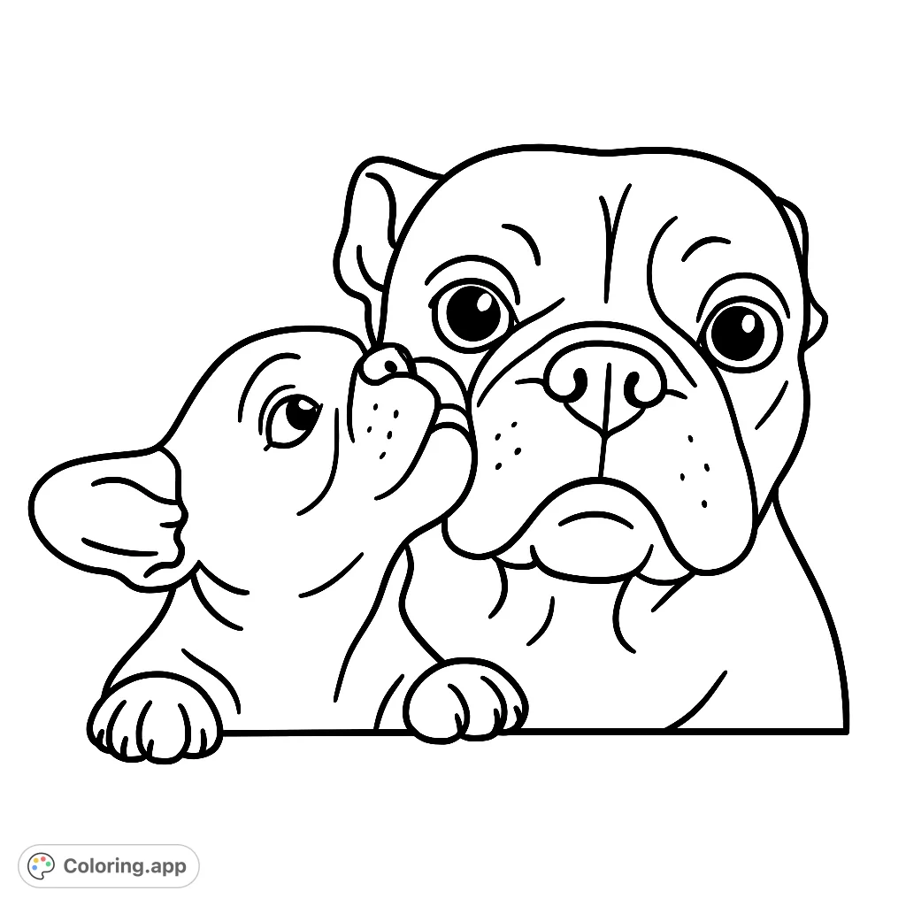Capture the heartwarming bond of two French Bulldogs in this adorable coloring page. Perfect for dog lovers of all ages.