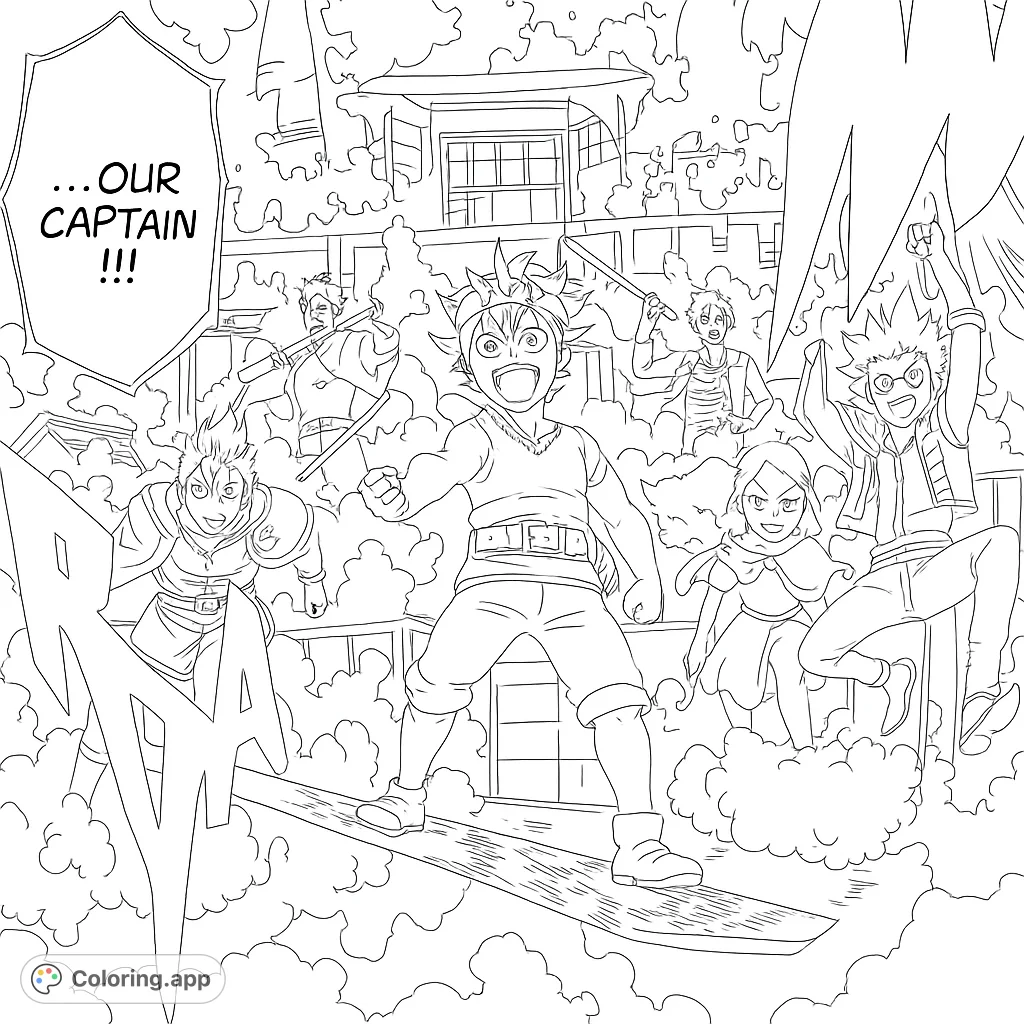 An intense anime action scene featuring a group of heroes in a dynamic pose amidst a chaotic, crumbling environment. Perfect for fans of epic fantasy.