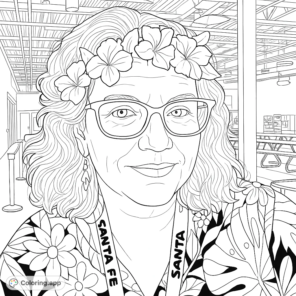 A delightful portrait featuring a person with a floral headband and a vibrant patterned shirt, perfect for adding your own creative flair.