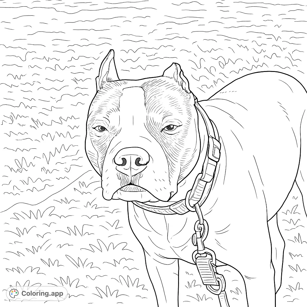 A charming dog with a distinctive facial marking and a friendly gaze, ready for a walk in a grassy field. Perfect for animal lovers of all ages.