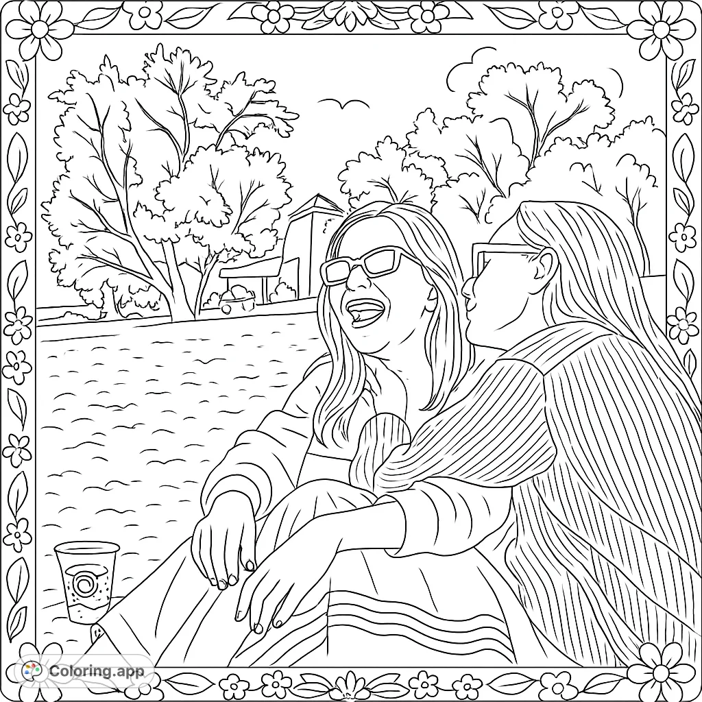 Capture the joy of friendship with this beach scene. Two friends share a laugh on the sand, surrounded by nature.