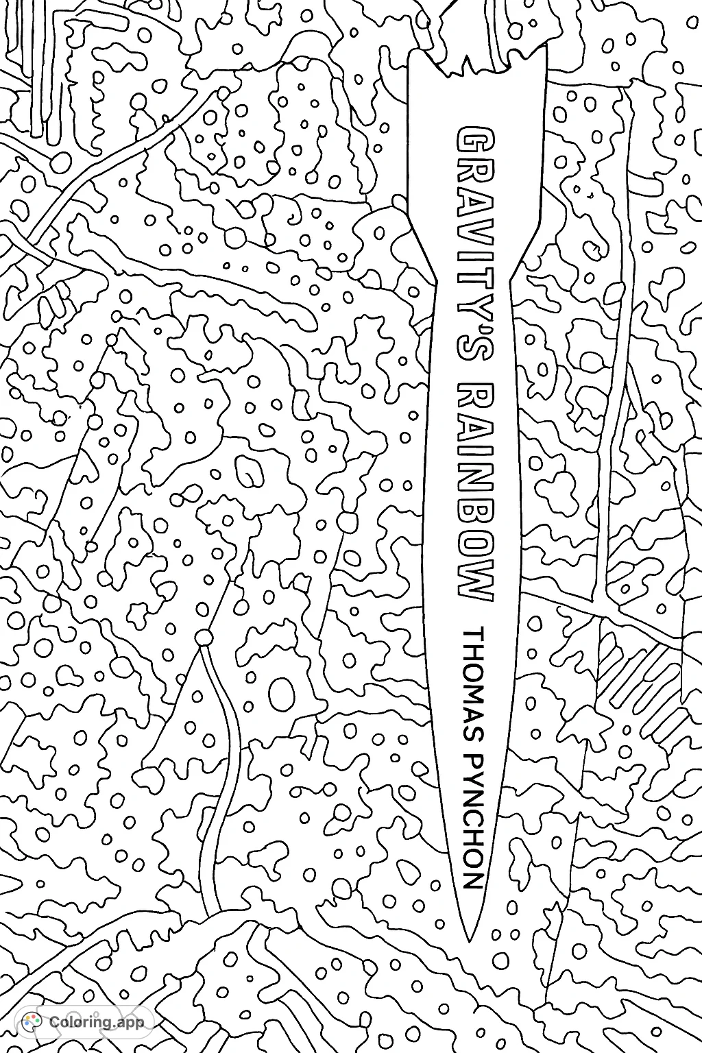 An abstract bomb shape against a splattered, textured background, offering a unique and thought-provoking coloring experience.