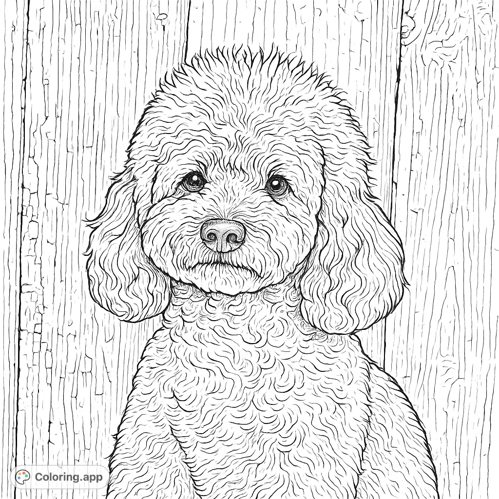 Color a charming, highly detailed poodle portrait with a hand-drawn sketch appearance, set against a textured background. Perfect for pet lovers!