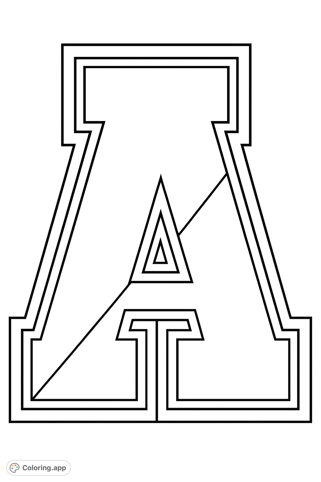 A bold, stylized letter A with a striking diagonal division and layered borders, perfect for personalizing with your favorite shades and patterns.