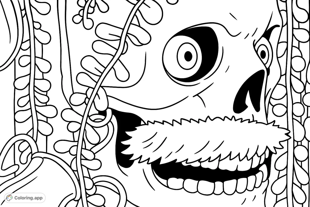 A detailed skull adorned with flowing vines and decorative elements, perfect for a spooky or festive coloring experience.