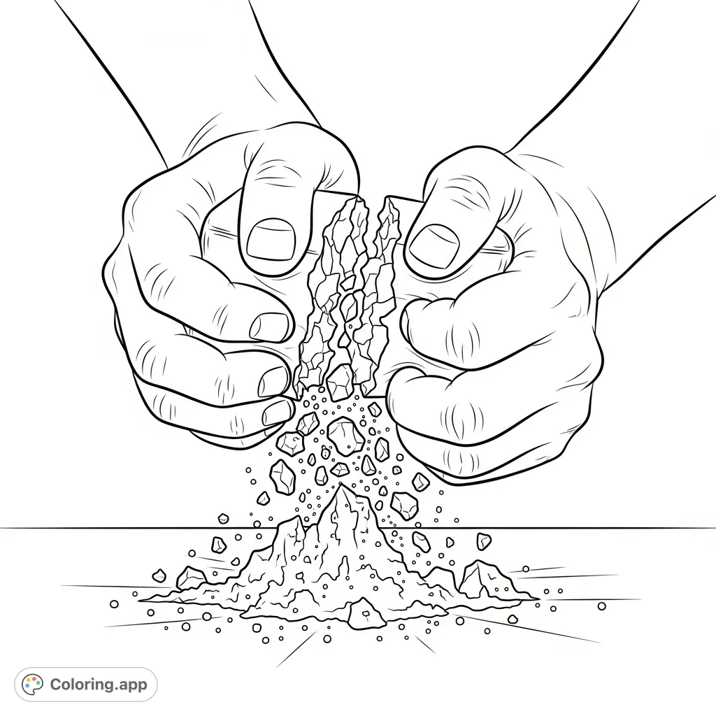 Experience the satisfying visual of gym chalk being crushed, a detailed ASMR coloring page for relaxation and focus. Perfect for sensory engagement.